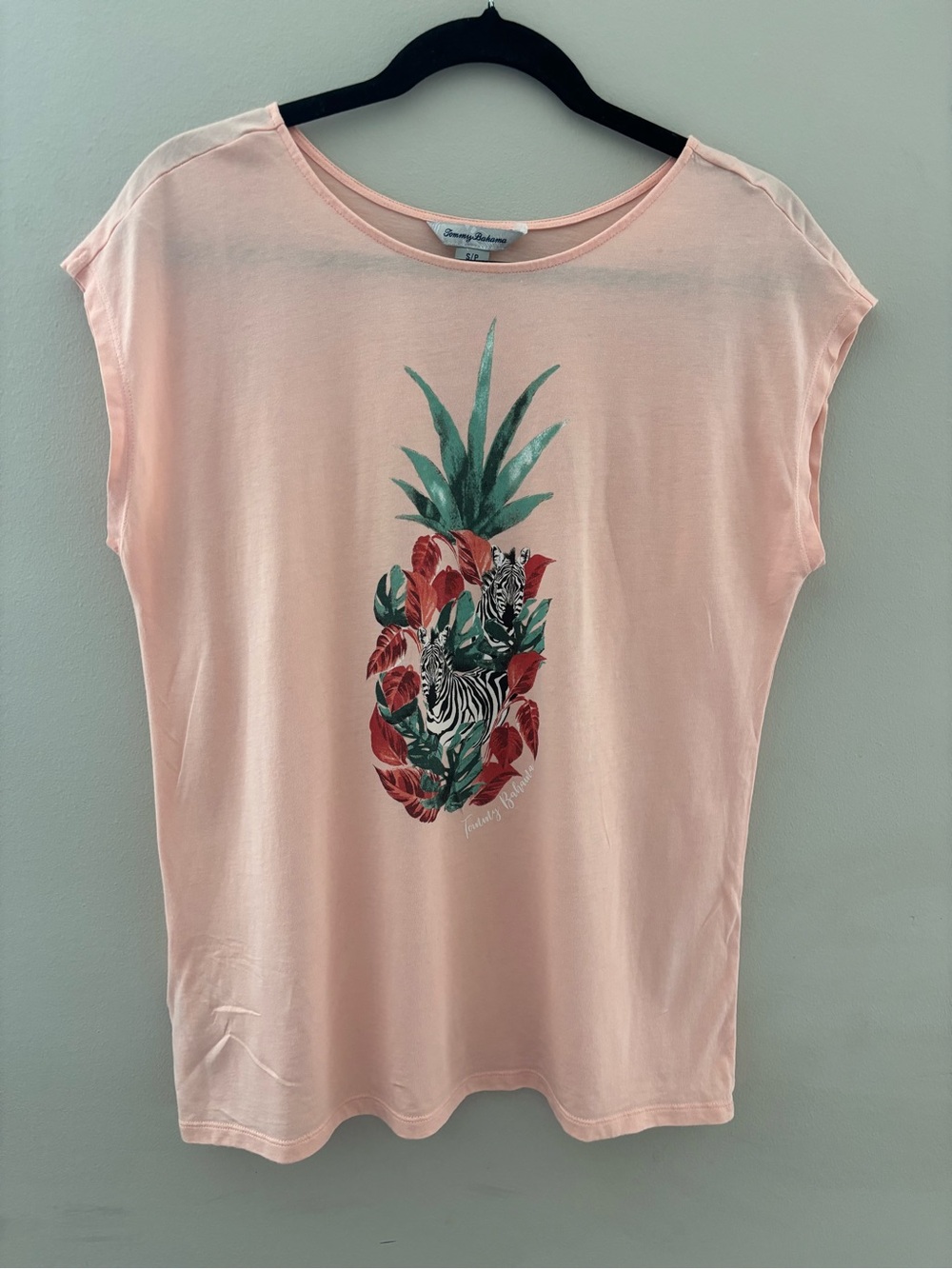 Tommy Bahama Women Sunny Fashion Pink Graphic Pineapple Tee Size S